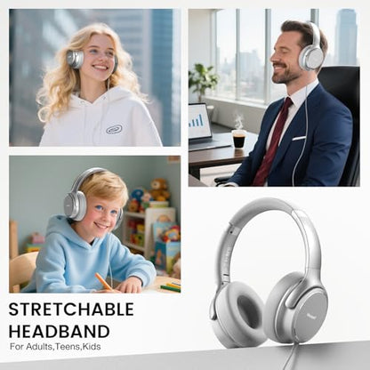 USB C Wired Over-Ear Headphones with Microphone - color: New Silver