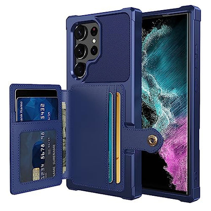 for Samsung Galaxy S23 Ultra Case with Card Holder, Compatible with Magnetic Car Mount, Heavy Duty Shockproof Rugged Soft TPU Back Leather Flip Wallet Cover Galaxy S23 Ultra 5G 6.8", Blue | Compatible with Magnetic Car Mount, Shockproof Rugged Soft TPU Ha