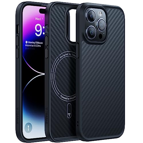 TORRAS Upgraded Stronger Magnetic for iPhone 14 Pro Case, Black Edge | 12 FT Military Grade Drop Tested, Compatible with MagSafe, Scratch Resistant for iPhone 14 Pro Phone Case - color: Aramid Fiber Black