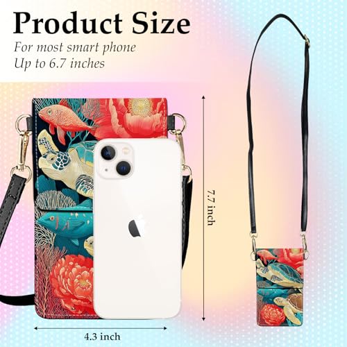 Small Crossbody Bags for Women Touchscreen Cell Phone Bag Cross Body Purses with adjustable Strap,Gifts For Teenage Girls - color: Vibrant Sea Turtle Ocean Art