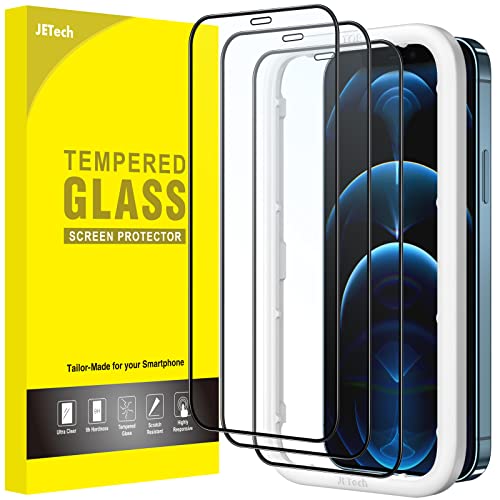 JETech Full-Coverage Screen Protector for iPhone 12 Pro Max, 3-Pack | Black Edge Tempered Glass, Easy Installation Tool, HD Clear, Case-Friendly - size: iPhone 12 Pro Max