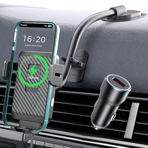 MOKPR Wireless Car Charger Adjustable Gooseneck Dashboard with QC 3.0 - style: Dash with QC 3.0