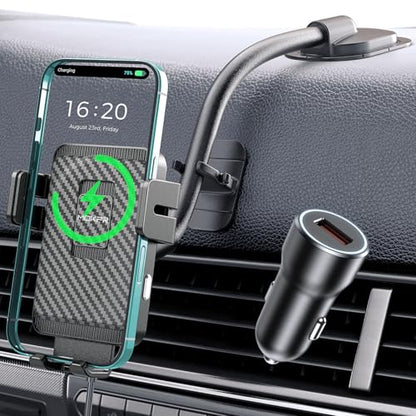 MOKPR Wireless Car Charger Adjustable Gooseneck Dashboard with QC 3.0 - style: Dash with QC 3.0