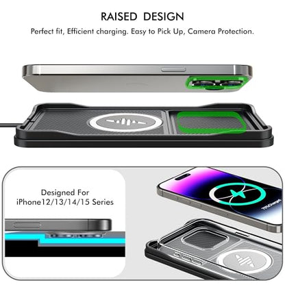 Wireless Car Charger Pad, LANSEMKU 15W Fast Wireless Charging Pad for Car, Non-Slip Smart Safe Phone Charger Mat with 20W Car Adapter, Compatible with iPhone 16 15 14 13 12 Pro Max AirPods, 30CM Cable - color: Black-30CM Cable