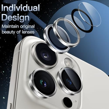 JETech Camera Lens Protector for iPhone 15 Pro/15 Pro Max, White, 1 Set - color: White