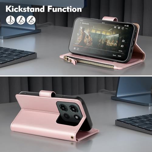 Shieldtop Compatible with Motorola Moto G 2026/2025 / G Play 2026 Wallet Case with Card Holder,Women Men RFID Blocking PU Leather Flip Phone Case Wrist Strap Zipper Credit Card Slots,Rosegold - color: Rose Gold, size: Moto G 2026 / 2025 / G Play 2026 - 6.