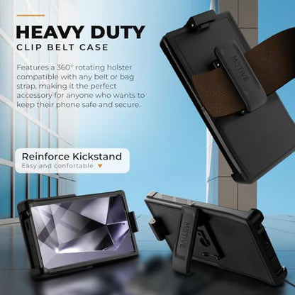 MOTIVE Heavy Duty Case for Samsung Galaxy s24 Ultra, Belt Clip | 6.8" | Bunker Series, Military Grade Multi-Layer Protection, PC/TPU Build, Sealed Port Cover, Compatible with MagSafe Qi2 Charging - size: s24 Ultra