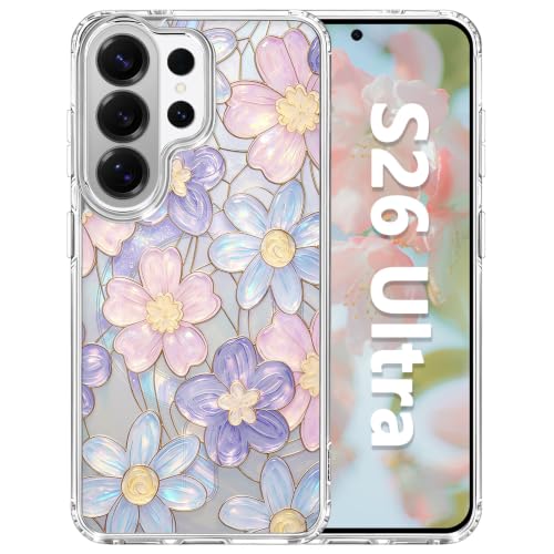 for Samsung Galaxy S26 Ultra Magnetic Case【Compatible with MagSafe】 Aesthetic Oil Painting Stained Glass Flower Design, Slim Fit Hard PC Back Shockproof Clear Phone Cover, Colorful Flower - color: Colorful Flower, size: Galaxy S26 Ultra
