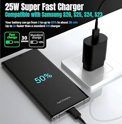 TT&C 2-Pack 25W USB C Fast Charger with 10FT Extra Long Cable (Black) - color: Black, size: 10ft