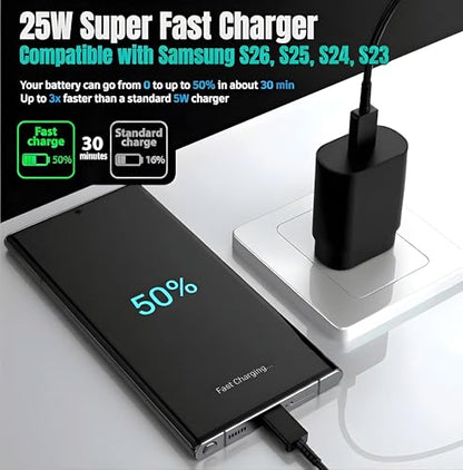 TT&C 2-Pack 25W USB C Fast Charger with 10FT Extra Long Cable (Black) - color: Black, size: 10ft
