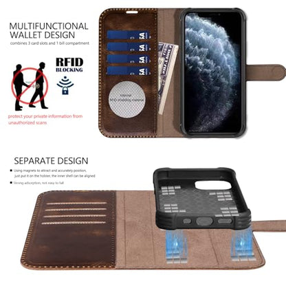 Leather Case Compatible with iPhone 16 Pro Max Wallet 6.9" | Genuine Leather 2in1 Magnetic Detachable Shockproof Kickstand,Flip Folio Cover with Card Slot,Wireless Charging RFID Blocking - color: Brown Coffee, size: 16 Pro Max