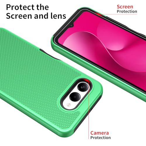 for T-Mobile REVVL 8 Phone Case with Tempered Glass Screen Protector,Dual Layer Heavy Duty Shockproof Protection Cover (Green) - color: Green