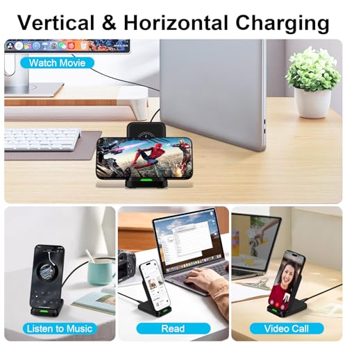 Wireless Charger Fast Charging Stand for Samsung Galaxy S25 Ultra/S25/S24/S23/S22,Wireless Phone Charger Android Desk Charging Station for Pixel 9 Pro 8A,Moto Razr 2024 with Adapter