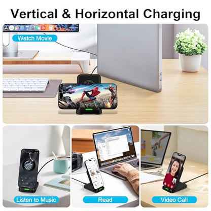Wireless Charger Fast Charging Stand for Samsung Galaxy S25 Ultra/S25/S24/S23/S22,Wireless Phone Charger Android Desk Charging Station for Pixel 9 Pro 8A,Moto Razr 2024 with Adapter