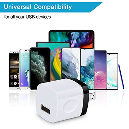 Charging Block,Charger Box,5Pack Travel Single Port USB Wall Charger Brick Cubes for iPhone 17/16/15/14/13/12/X/8 Plus/7/6S/Samsung Galaxy S25 S24 S23 S22 A14 S10e S10 S9 S8/S7/S6/Note 9,LG G8 G7,Moto - color: White,Rosered,Green,Purple,Blue