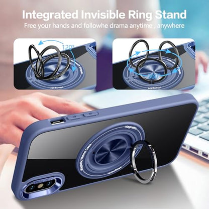 for iPhone Xs Case and iPhone X Case Compatible with Magnetic Blue | With Ring Holder,Transparent Hard PC,Rotated Ring Holder Kickstand Phone Case 5.8in,Blue JUS12-38 - color: Blue