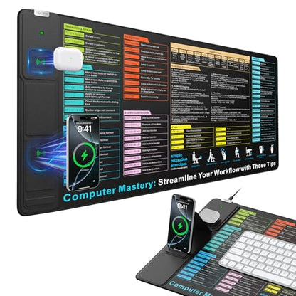 Wireless Charging Mouse Pad with Foldable Phone Holder, 31.5"x15.8" in - color: Black Excel-Phone Holder-31.5"x15.8"