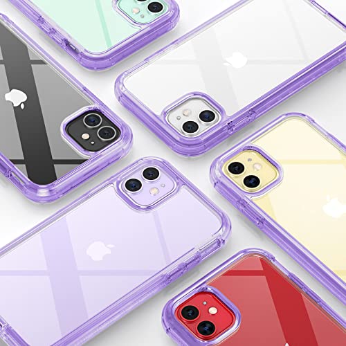 Diaclara Compatible with iPhone 11 Case, Full Body Rugged with Built-in Touch Sensitive Anti-Scratch Screen Protector, Soft TPU Bumper Case Clear Compatible with iPhone 11 6.1" (Clear Purple) - color: Clear Purple, size: iPhone 11