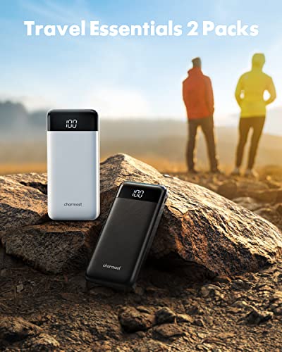 charmast 2 Pack Portable Charger, 10000mAh Power Bank Built-in Cables - color: Black+White