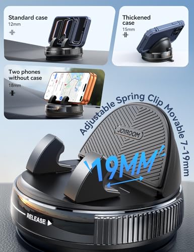 JOYROOM Car Phone Mount, [360° Rotation+Thick Case Friendly] Cell Phone Car Holder with Adjustable Spring Clip, Anti-Slip Silicone Universal Dashboard phone holder for Car for iPhone, Smartphones, GPS - color: Blue