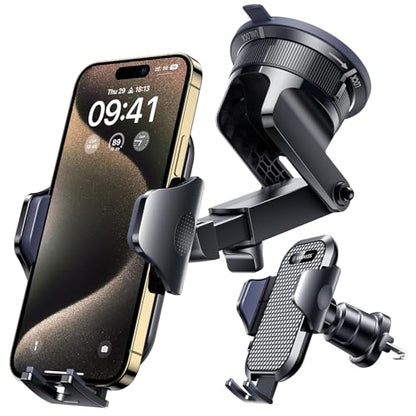 [True Military-Grade] Car Phone Holder VANMASS [Upgraded Strongest Suction&Clip] Cell Phone Mount for Dashboard Windshield Vent Kit, Truck Cradle Stand for iPhone 18 Pro Max 17 16 15 Android,Ink Black - color: Ink Black