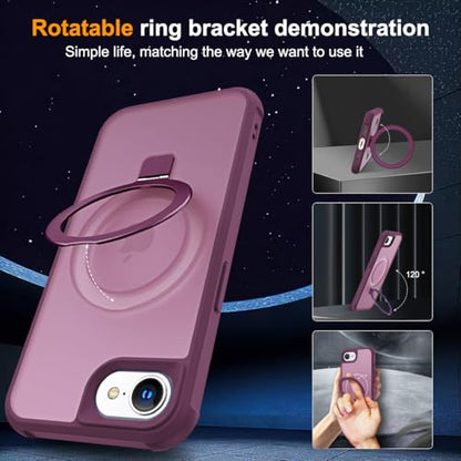 SKYLMW Compatible with iPhone 16e/17e Case with Stand,Wine Red | iPhone 16e Case iPhone 17e Case 6.1",Magnetic Ring Stand,Compatible with MagSafe,Military-Grade Protection,Great Grip Feeling - color: Wine Red, size: Iphone 16e & Iphone 17e