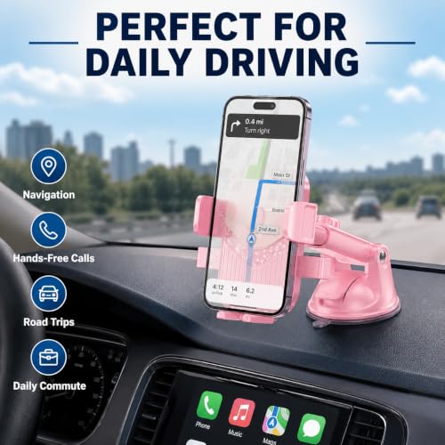 Pink Car Phone Holder, 360° Dashboard Windshield Air Vent Mount - color: Pink