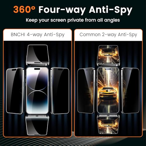 2 Pack 4 Way 360° Privacy Screen Protector for iPhone 14 Pro 6.1-Inch, Horizontal and Vertical All Around Anti-Spy 9H Tempered Glass Film, Scratch Resistant, Zero Bubbles, Face ID Sensitive - size: iPhone 14 Pro
