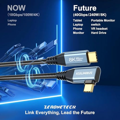 ZeroneTeck Right Angle USB C Monitor Cable 8K@60Hz 3.3FT, 5K/4K@120Hz - size: 3.3FT, style: Right Angle