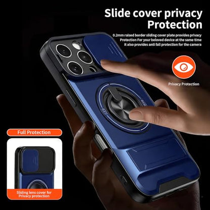 Dssairo for iPhone 16 Pro Max case with 360°Rotation Magnetic Ring Compatible with MagSafe Slide Camera Cover Foldable Stand Military-Grade Shockproof Protective case (Blue, iPhone 16 Pro Max) - color: Blue, size: iPhone 16 Pro Max