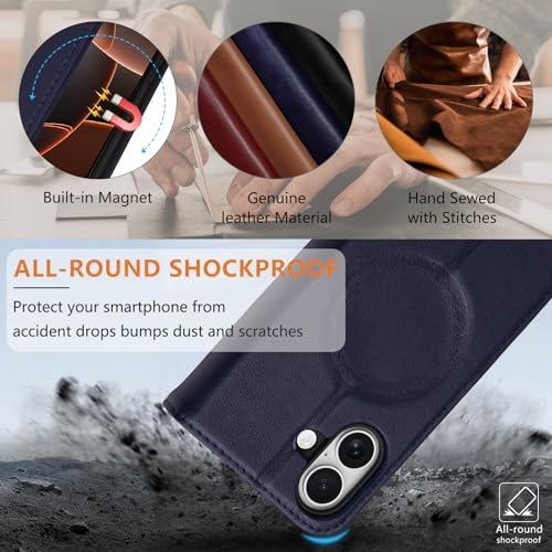 for iPhone 17 Wallet Case 6.3" Flip Card Holder Kickstand Darkblue - color: Darkblue, size: 6.3" iPhone 17