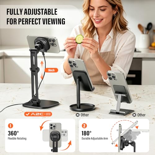 APPS2Car Qi2 15W Wireless Charger Stand Adjustable Phone Holder for Desk - color: Black - Wireless Charging Stand
