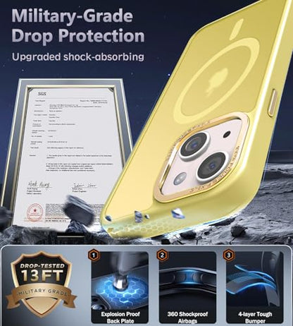 Newfuture Magnetic for iPhone 13/iPhone 14 Case Matte Shockproof, Yellow | Military Drop Protection, Slim Matte Anti-Fingerprint, Compatible with Magsafe, Camera Guard, Translucent Protective Cover - color: Yellow, size: iPhone 13/iPhone 14 6.1inch