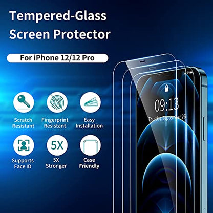 ImpactStrong 3-Pack Shatterproof Tempered Glass Screen Protector for iPhone 12 / iPhone 12 Pro [Easy Installation Frame] [Bubble Free] [9H Hardness] [Full Coverage] Case Friendly, 6.1 Inch - size: iPhone 12/12 Pro