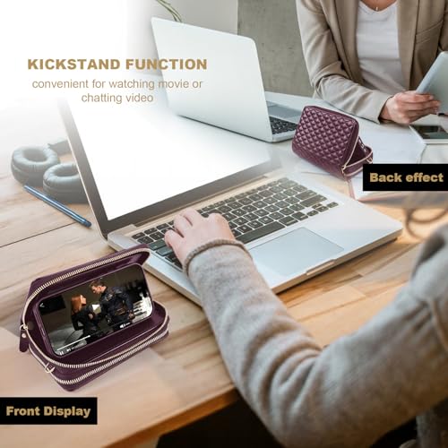 Harryshell Compatible with iPhone 16 Case Wallet Multi Zipper Detachable Removable Cover with RFID Blocking Card Slots Holder Mirror Crossbody Strap (Compatible with Magsafe - Quilted Burgundy) - color: Compatible with Magsafe - Quilted Burgundy, size: iP
