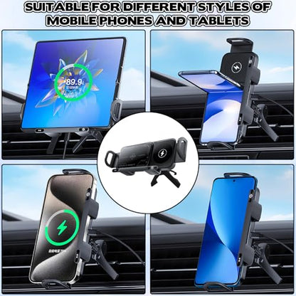 OneNine High Intelligent Mobile Phone/Pad Holder, 2 in 1 Auto Rotating Phone Holder, Car Charger Fast Charging Phone Holder, Rotatable Car Vent Phone Mount for Smartphone/Pad/Foldable(Black)