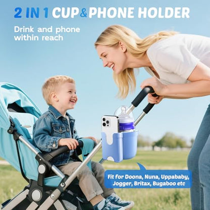 Stroller Cup Holder with Phone Holder, Accessories for Walker Wheelchair - color: Blue