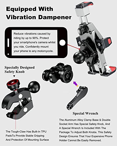 BRCOVAN Anti-Theft Metal Motorcycle Phone Mount with Vibration Dampener