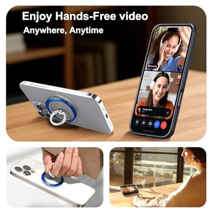 Transparent Shiny Magnetic Phone Ring Holder,360° Rotatable Removable Phone Grip,Clear Blue Sparkle Diamond Stylish Design Compatible with All Phones & Tablets - color: Clear Blue