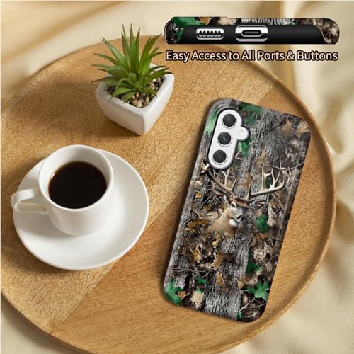 Camo Tree Deer Phone Case for Samsung Galaxy S25, Dual Layer Shockproof Rugged Cover with Soft TPU + Hard PC, Anti-Scratch Slim Fit Wireless Charging Compatible - color: Camo Tree Deer, size: 6.2" Galaxy S25