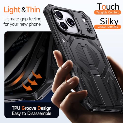 for iPhone 17 Pro Max Case with Kickstand, [15FT Military-Grade Drop Protection] [Compatible with MagSafe] Rugged Shockproof Heavy Duty Magnetic iPhone 17 Pro Max Phone Case Cover (Black) - color: Black