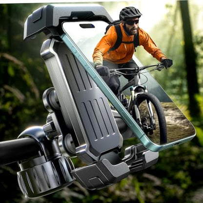 Motorcycle Phone Mount Holder - [Dual Vibration Dampener] [Upgrade Handlebar Clip] Motorcycle Cell Phone Holder, Bike Phone Mount, Fit iPhone 16/15/14/13 Pro Max, 4.7-6.7" Phones, Black