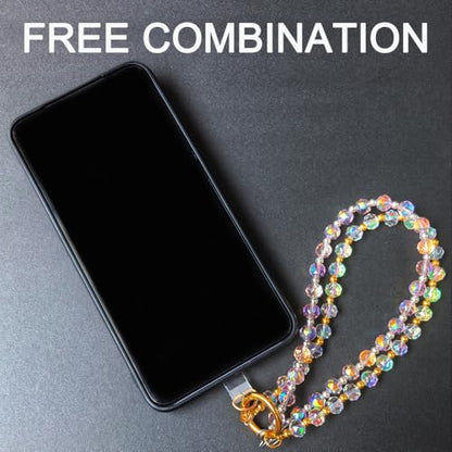 Acofect Crystal Beaded Phone Wrist Strap Charm Chain Wristlet Cellphone Lanyard Bracelet Keychain with Tether Tab Hands-Free - color: Round Ab Blue