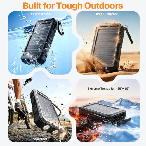 Solar Power Bank 38800mAh Portable Charger for iPhone18/17/16, Samsung - color: Black