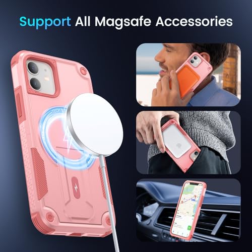 Caka for iPhone 11 Case, iPhone 11 Phone Case with Stand Pink | Compatible with MagSafe, Built-in Hidden Kickstand, Solid Protective Dual-layer TPU+PC Shockproof Magnetic Phone Cover - color: Pink