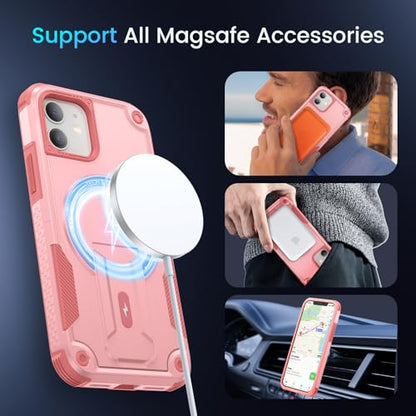 Caka for iPhone 11 Case, iPhone 11 Phone Case with Stand Pink | Compatible with MagSafe, Built-in Hidden Kickstand, Solid Protective Dual-layer TPU+PC Shockproof Magnetic Phone Cover - color: Pink