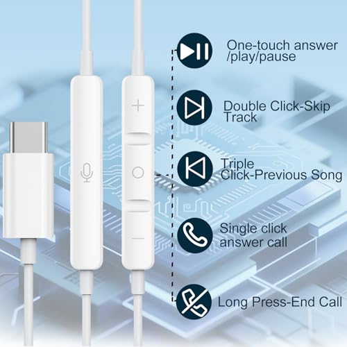 2 Packs USB C Headphones for iPhone 17/16/15 Earbuds Type C Earphones
