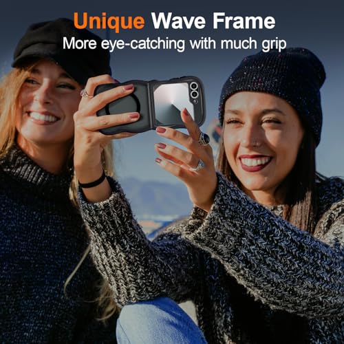 UEEBAI Magnetic for Samsung Galaxy Z Flip 5/Z Flip 6/7 FE Case, Compatible with MagSafe, Transparent Clear Wave Frame Design Soft Edge Cover Matte Shockproof Phone Case- Black - color: Black, size: Samsung Z Flip 7 FE/Z Flip 6/Z Flip 5 5G