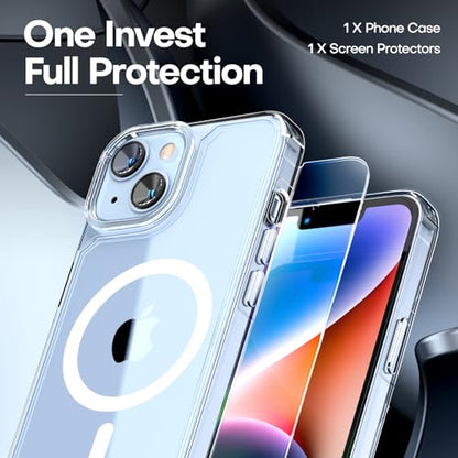 TAURI for iPhone 14 Case, Compatible with MagSafe, Clear | Compatible with MagSafe, Military Standard Protection, [Anti-Yellowing] Shockproof Magnetic Mobile Phone Case - color: A-Magnetic Clear