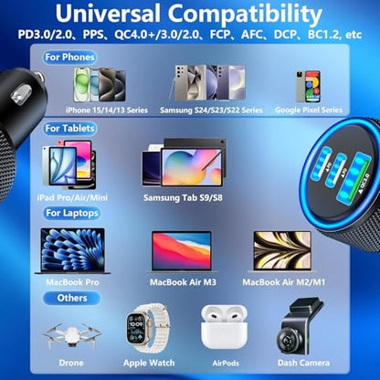 USB C Car Charger for iPhone, 2Pack 67W Multiport Fast Car Charge